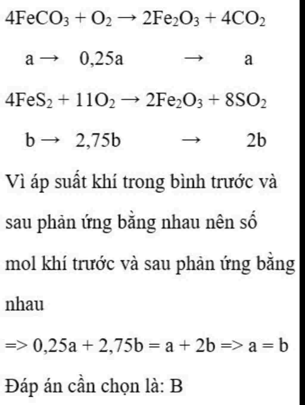 hoa-hoc-lop-11-nung-mot-hon-hop-chat-ran-gom-a-mol-feco3-va-b-mol-fes2-trong-binh-kin-chua-khong