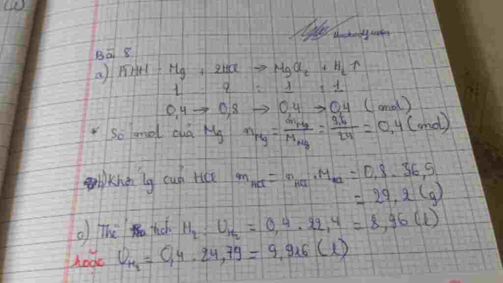 hoa-hoc-lop-8-bai-8-cho-9-6-gam-magie-tac-dung-voi-dung-dich-ait-clohidric-hcl-du-thu-duoc-dung