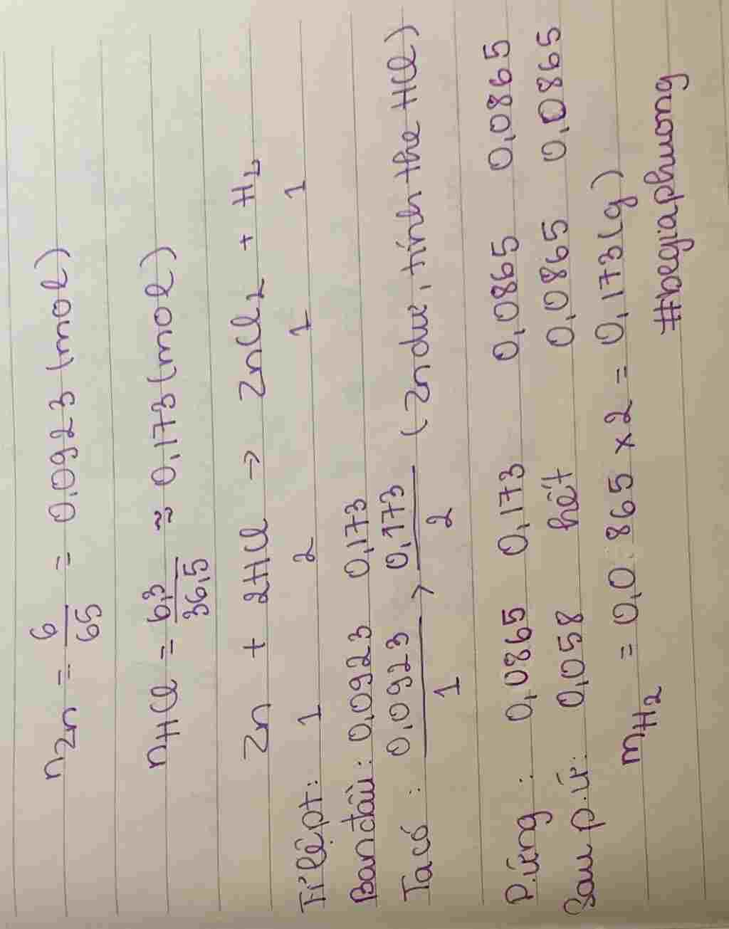 hoa-hoc-lop-8-cho-6g-kim-loai-kem-hoa-tan-vao-dung-dich-chua-6-3g-hcl-tao-thanh-muoi-kem-clorua