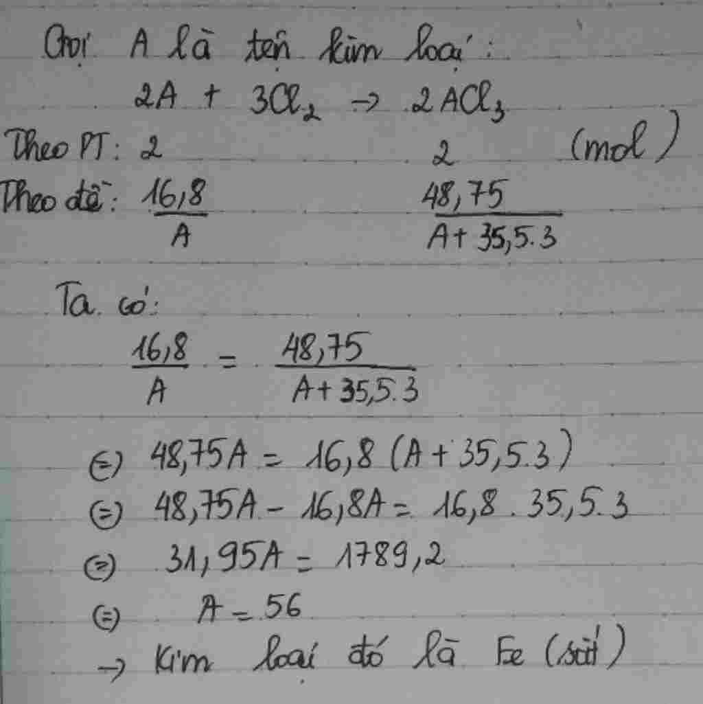 hoa-hoc-lop-9-cho-16-8-gam-kim-loai-tac-dung-voi-khi-clo-du-thu-duoc-48-75-gam-muoi-ac-dinh-kim
