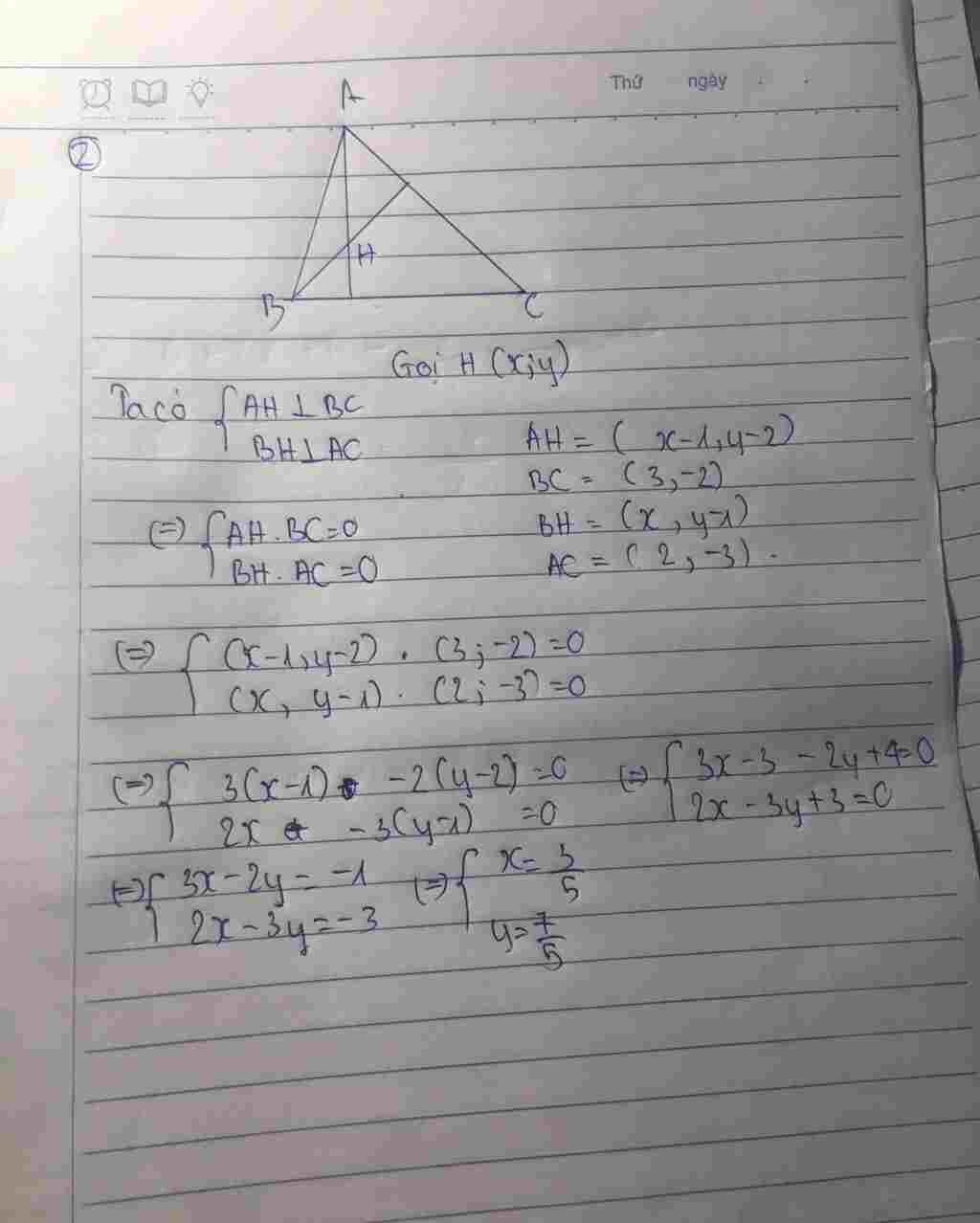 Toán Lớp 10: 1.√x^2+√6x^2+1=x+1 2. Trong mặt phẳng tọa độ OxyOxy cho các điểm A(1;2), B(0;1), C(3;-1) a. Tìm tọa độ trực tâm H của tam giác ABC.ABC toan-lop-10-1-2-6-2-1-1-2-trong-mat-phang-toa-do-oyoy-cho-cac-diem-a-1-2-b-0-1-c-3-1-a-tim-toa-d