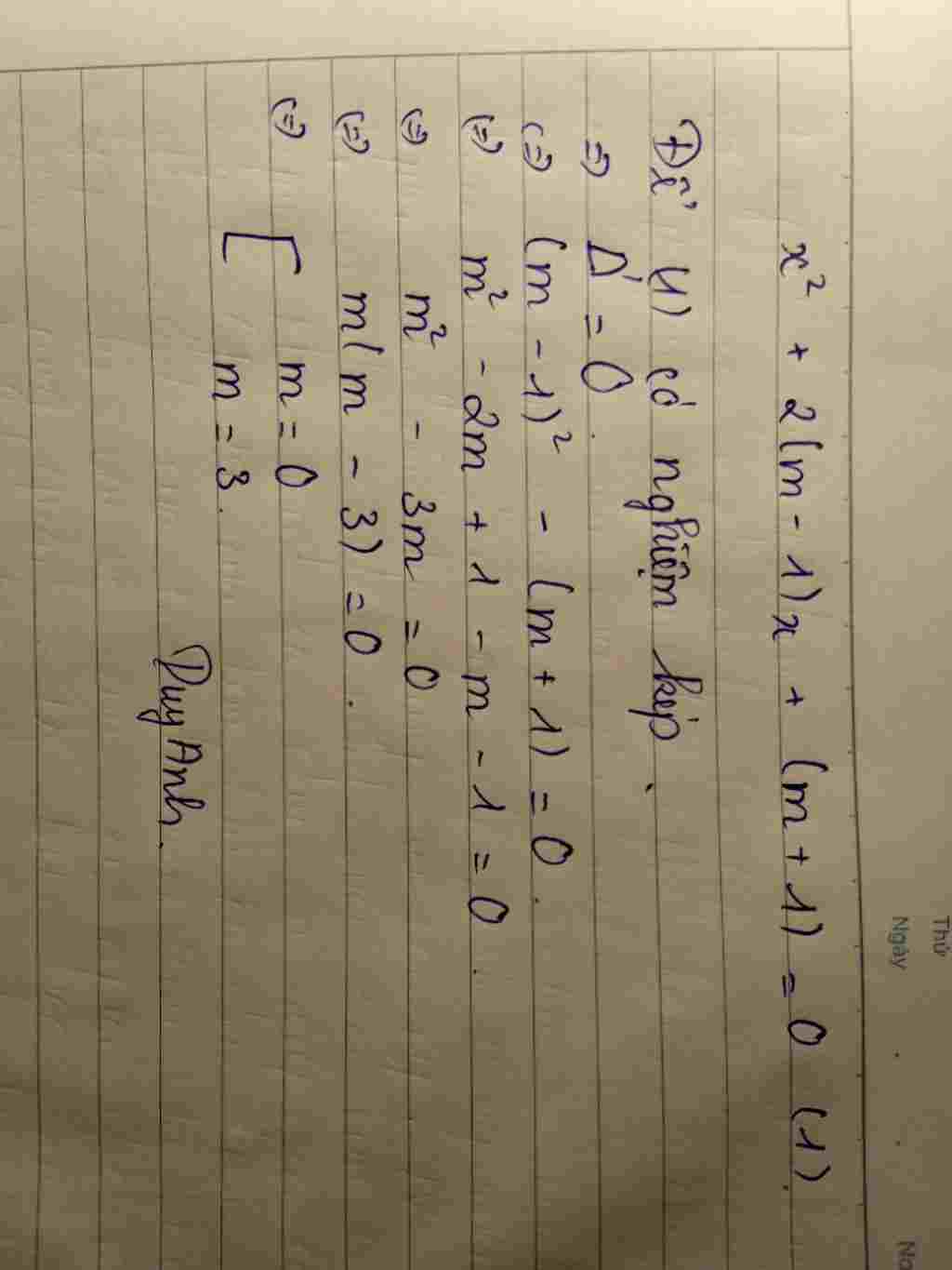 toan-lop-10-tim-m-de-phuong-trinh-2-m-1-m-1-0-co-nghiem-kep-a-m-0-hoac-m-3-b-m-3-c-m-0-d-m-0-hoa