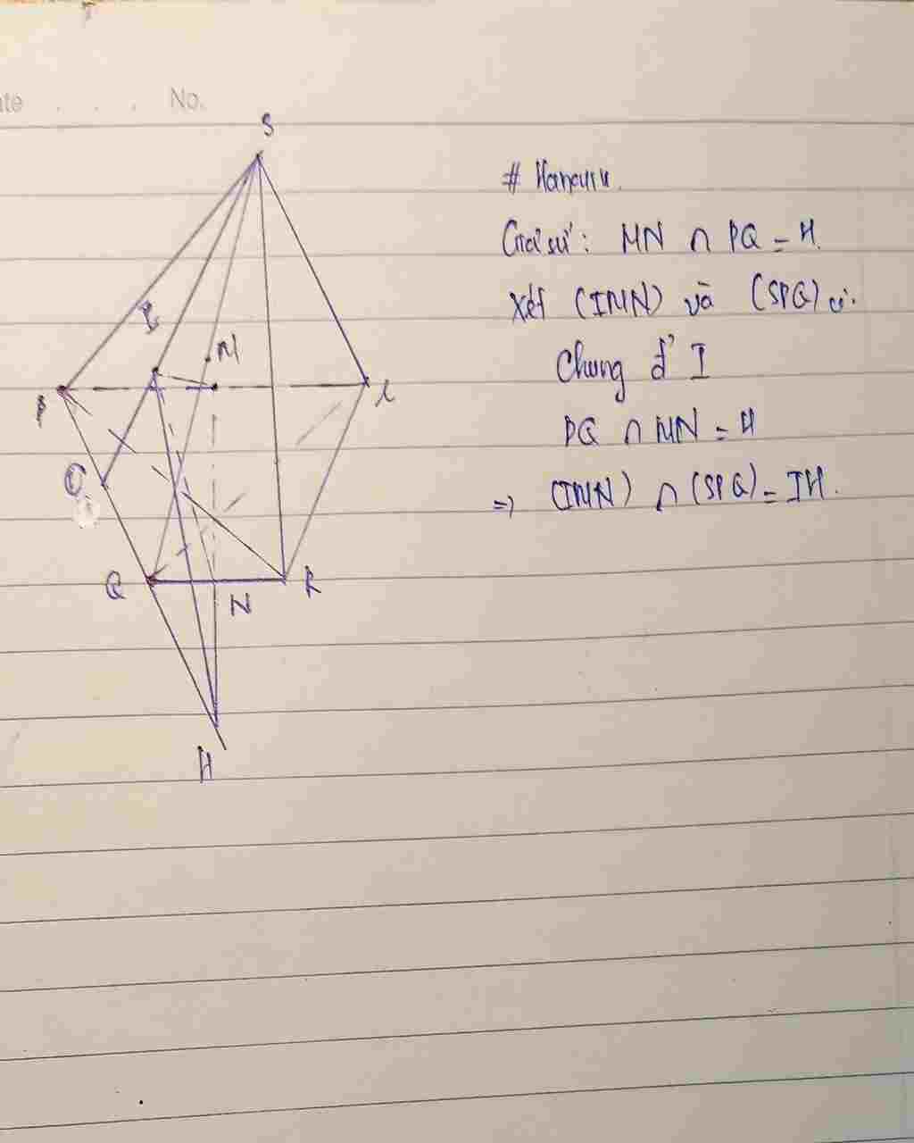 Toán Lớp 11: Cho hình chóp S.PQRL có đáy PQRL là hình thang. Gọi M,N lần lượt là trung điểm của PL và QR, I là trọng tâm tam giác SPQ. Tìm giao tuyế toan-lop-11-cho-hinh-chop-s-pqrl-co-day-pqrl-la-hinh-thang-goi-m-n-lan-luot-la-trung-diem-cua-pl