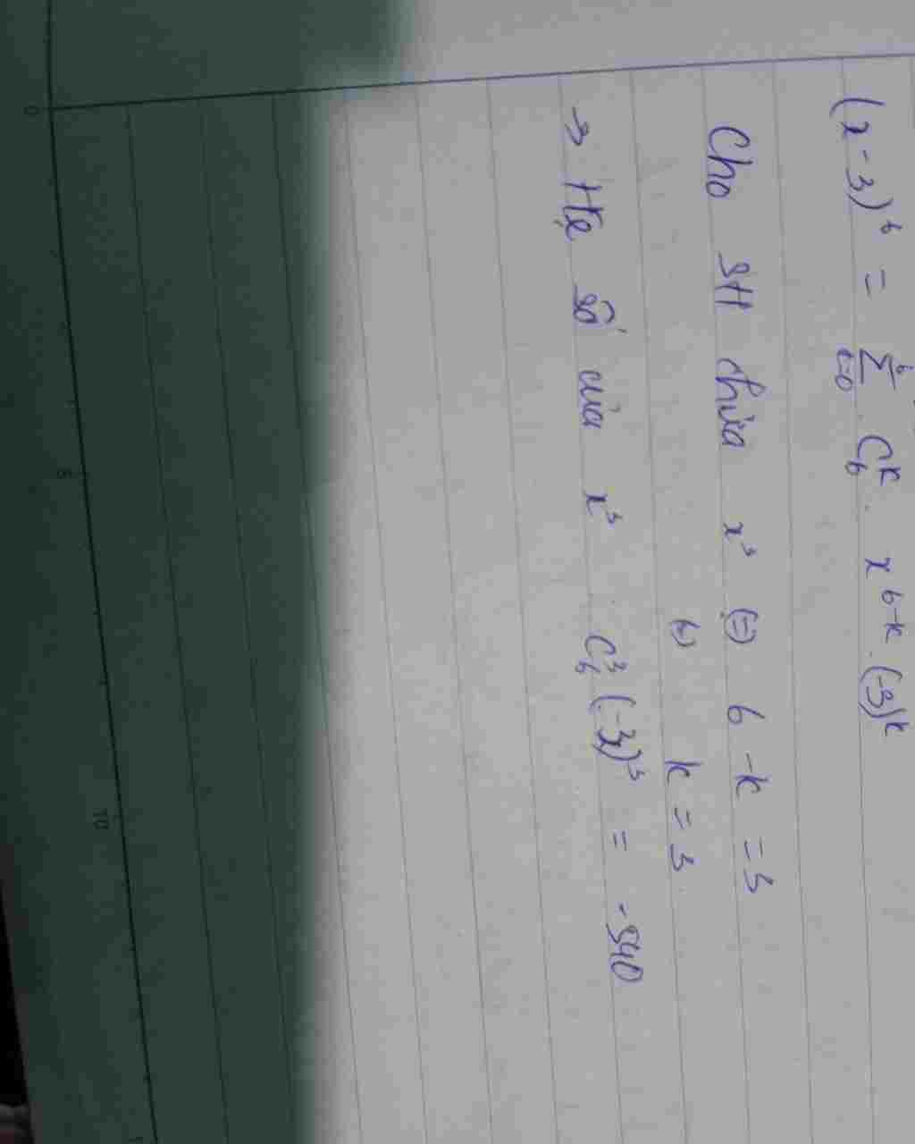 Toán Lớp 11: Hệ số của x^3 trong khai triển (x-3)^6 bằng toan-lop-11-he-so-cua-3-trong-khai-trien-3-6-bang