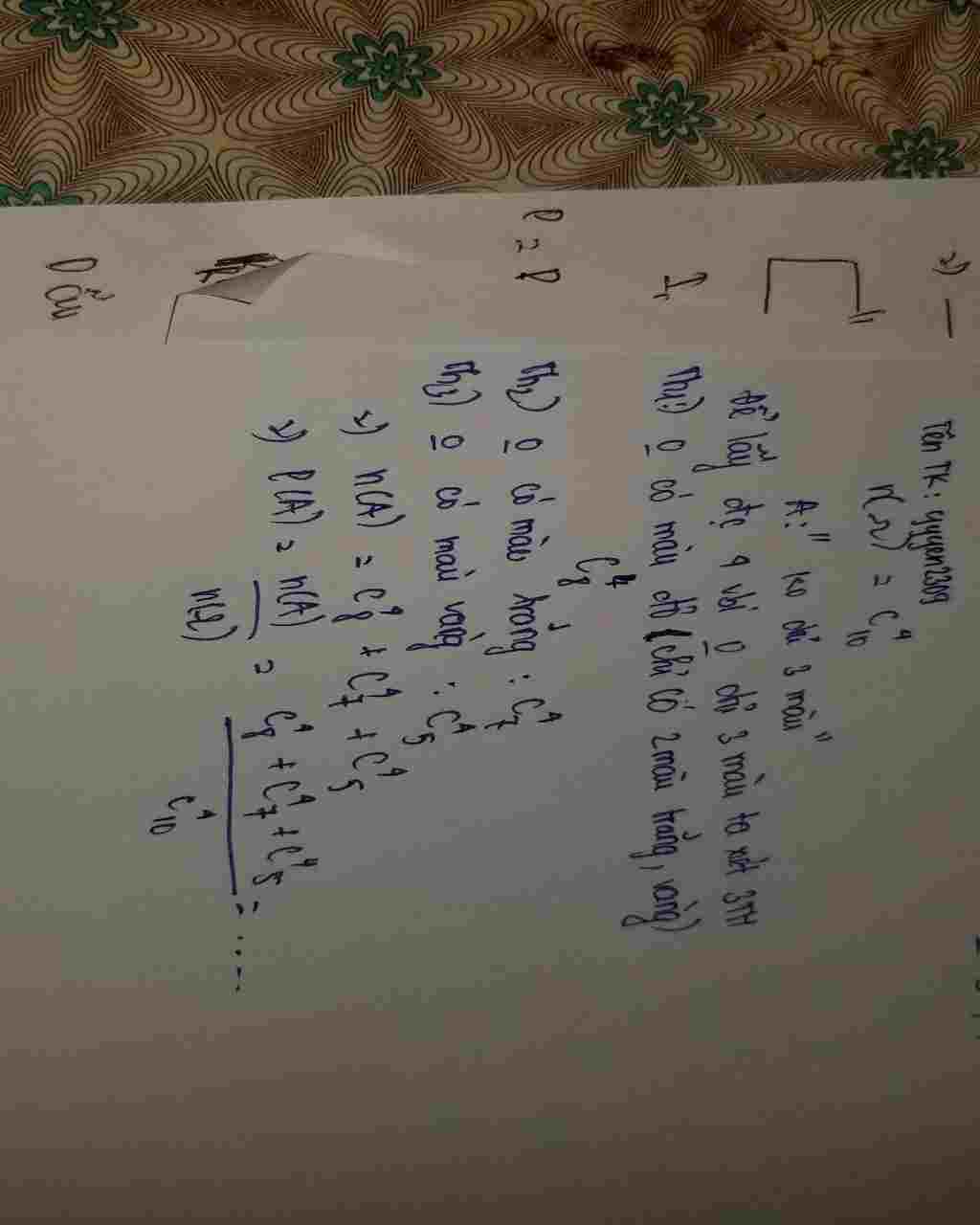 Toán Lớp 11: Một hộp đựng 2 bi đỏ, 3 bi trắng, 5 bi vàng. Chọn ngẫu nhiên 4 viên bi. Hỏi có bao nhiêu cách chọn để số bi lấy ra không đủ 3 màu? toan-lop-11-mot-hop-dung-2-bi-do-3-bi-trang-5-bi-vang-chon-ngau-nhien-4-vien-bi-hoi-co-bao-nhieu