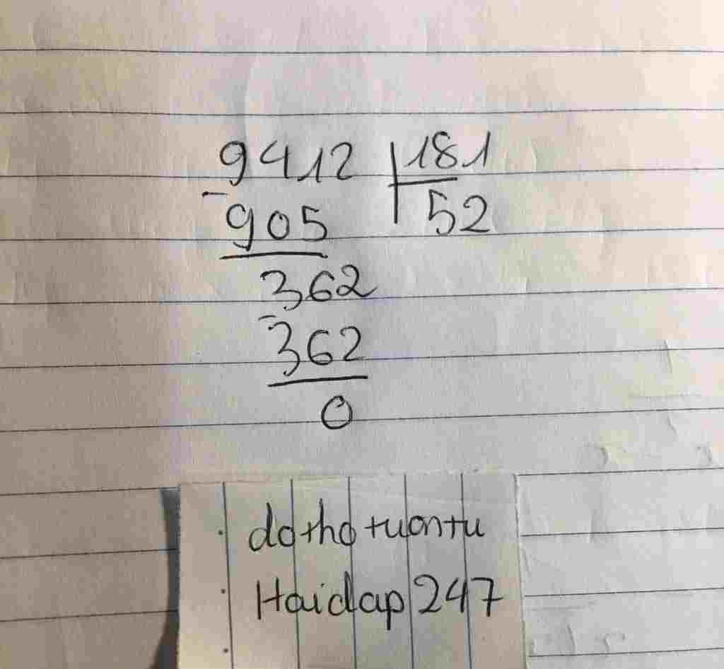 Toán Lớp 4: giúp mik với mik cho 5 sao ak Phép tính 9412 : 181 Đặt tính nhé mn! toan-lop-4-giup-mik-voi-mik-cho-5-sao-ak-phep-tinh-9412-181-dat-tinh-nhe-mn
