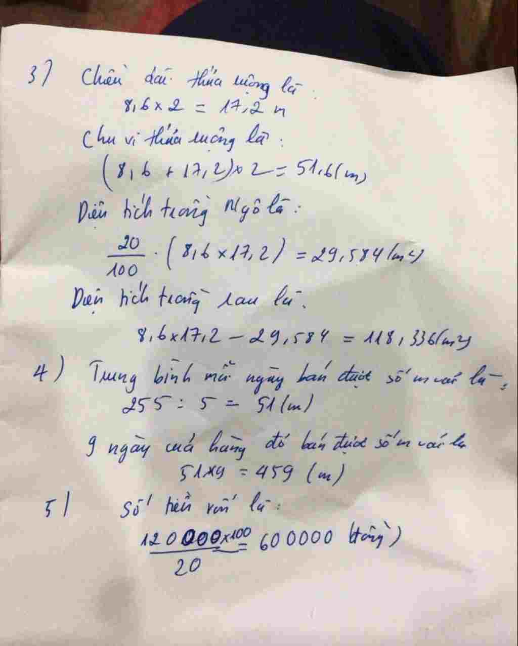 Toán Lớp 5: Câu 3: Một thửa ruộng hình chữ nhật có chiều rộng là 8,6m, chiều dài gấp 2 lần chiều rộng. a. Tính chu vi của thửa ruộng? b. Trên thửa toan-lop-5-cau-3-mot-thua-ruong-hinh-chu-nhat-co-chieu-rong-la-8-6m-chieu-dai-gap-2-lan-chieu-ro