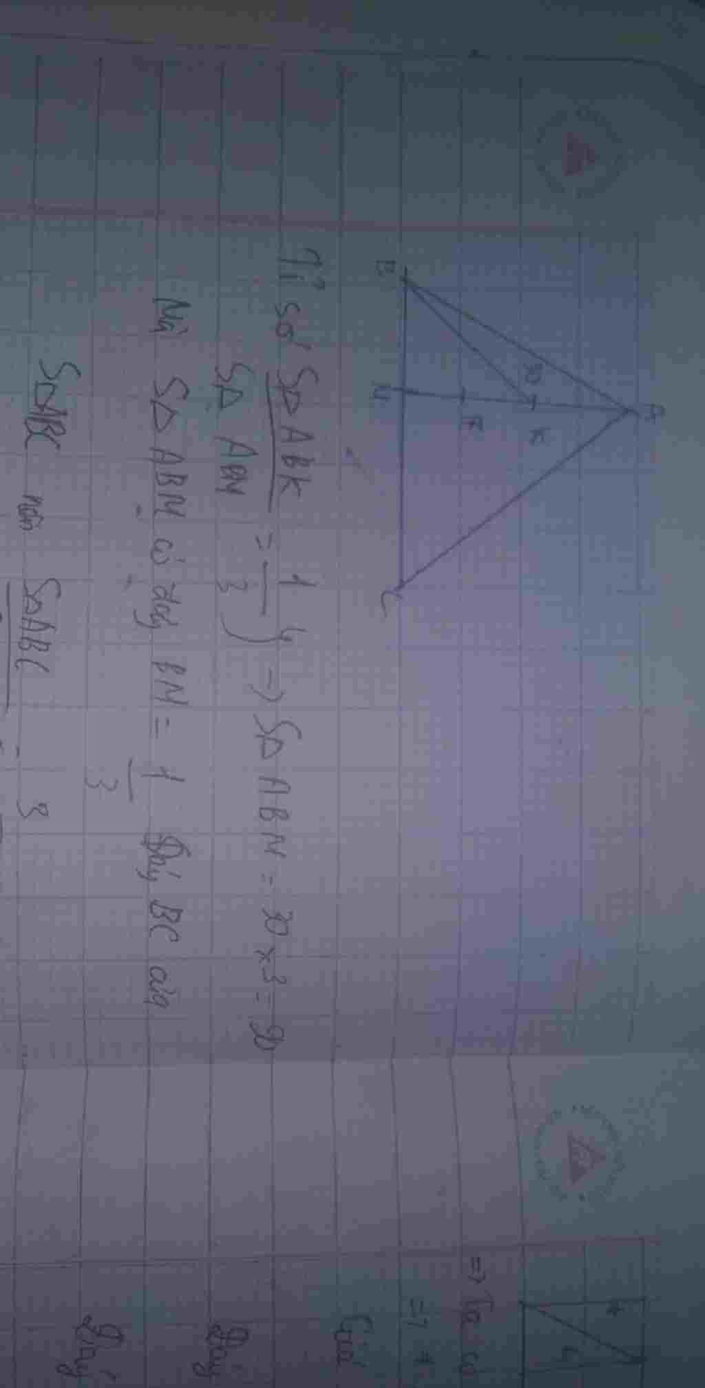 toan-lop-5-cho-tam-giac-abc-tren-bc-lay-m-sao-cho-bm-bang-1-3-bc-tren-am-lay-k-sao-cho-mk-bang-2