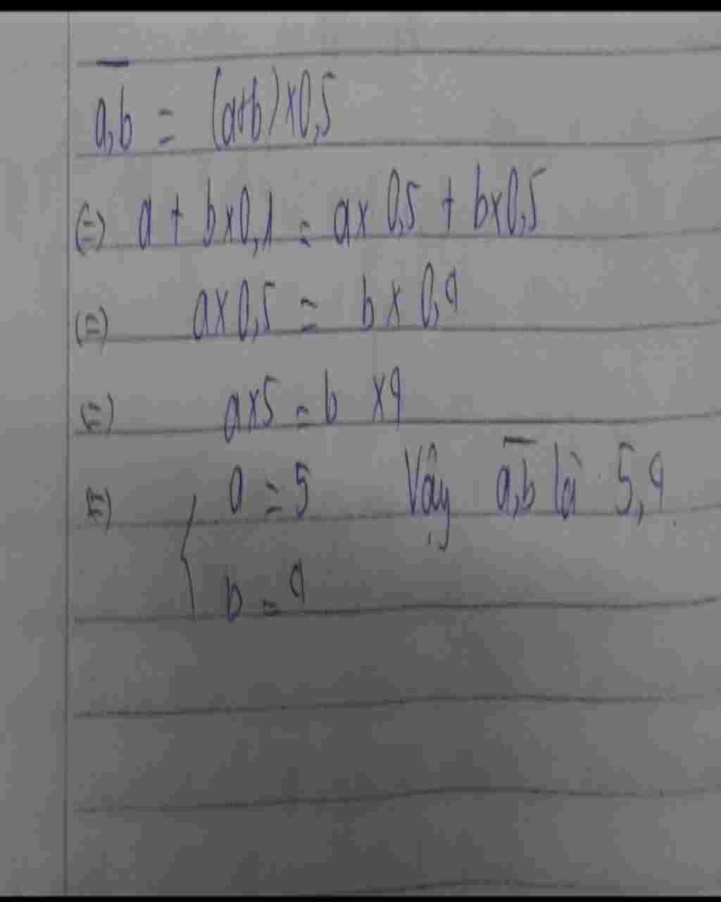Toán Lớp 5: Tìm số thập phân a,b biết a,b = (a+b) x 0,5 toan-lop-5-tim-so-thap-phan-a-b-biet-a-b-a-b-0-5