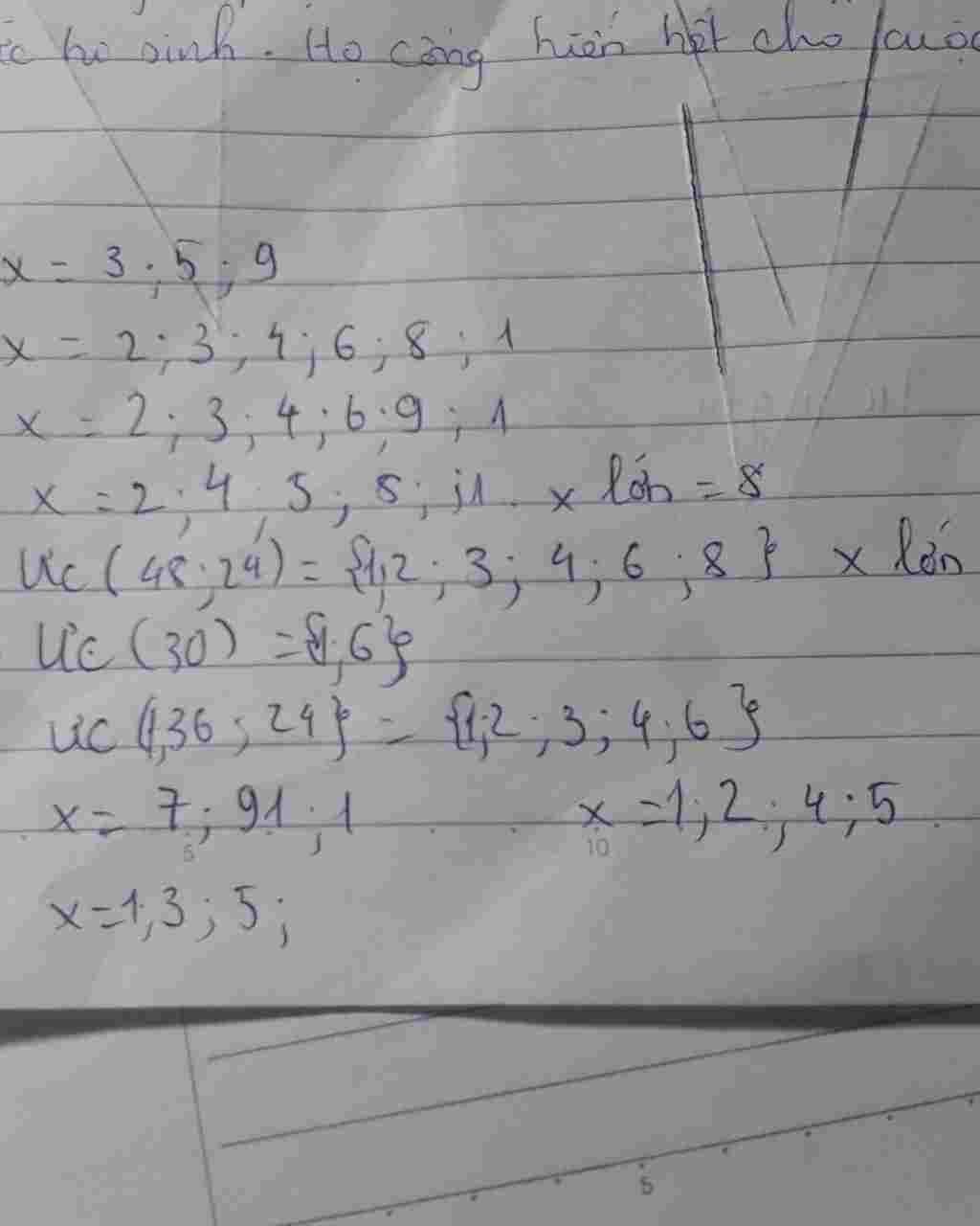 Toán Lớp 6: Bài 3: Tìm số tự nhiên x biết: a) 45 chia hết x. b) 24 chia hết x ; 36 chia hết x ; 160 chia hết x và x lớn nhất. c) x thuộc ƯC(48,24) toan-lop-6-bai-3-tim-so-tu-nhien-biet-a-45-chia-het-b-24-chia-het-36-chia-het-160-chia-het-va-lo
