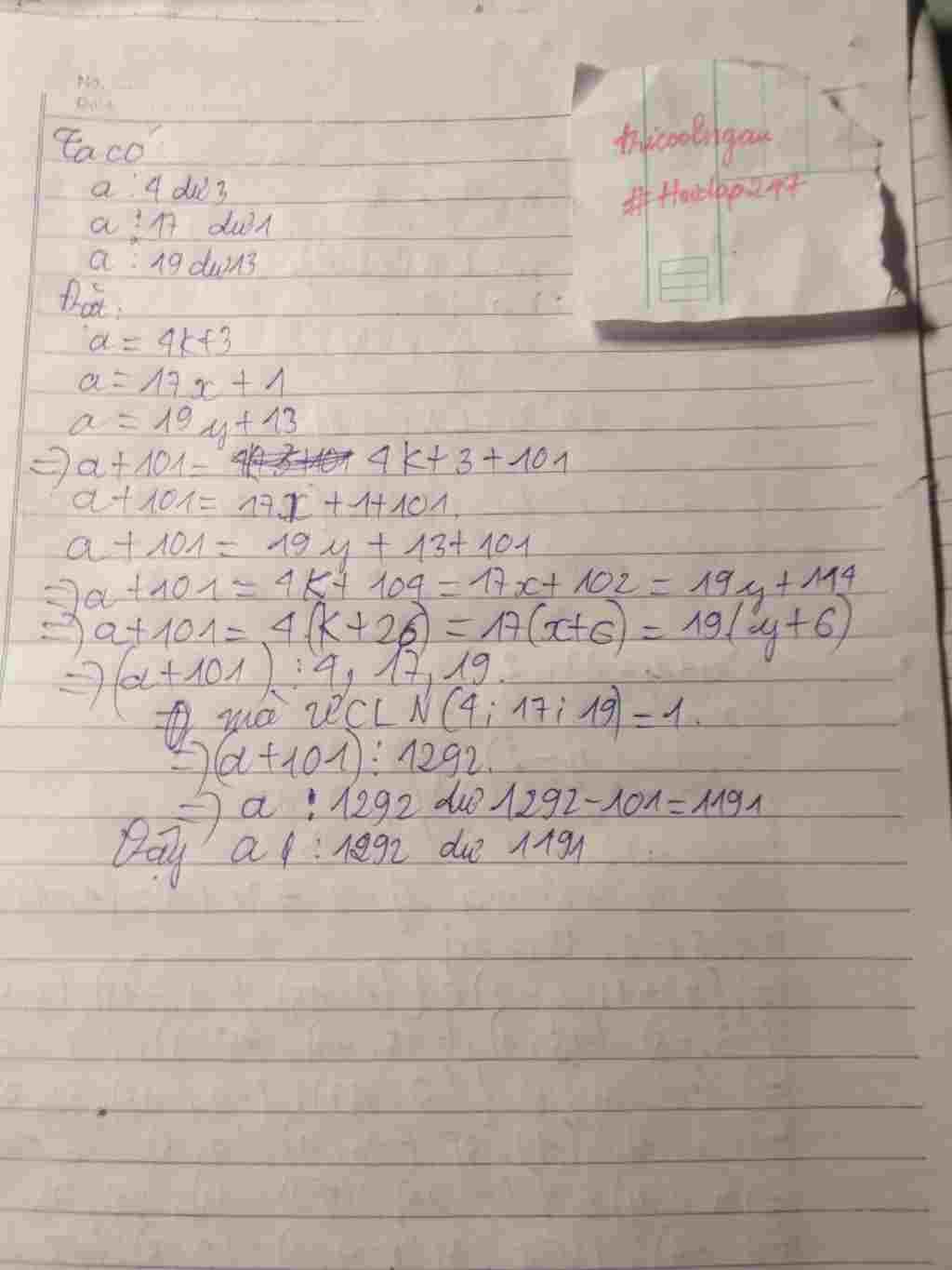 toan-lop-6-tim-so-du-cua-a-khi-chia-cho-1292-biet-a-chia-4-du-3-chia-17-du-1-va-chia-19-du-13