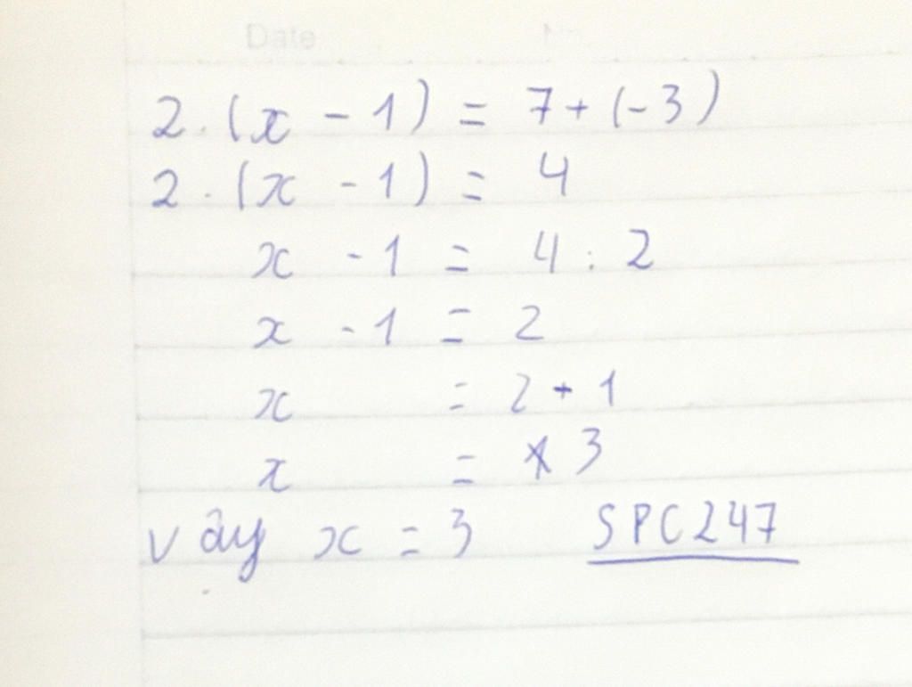 Toán Lớp 6: Tìm số nguyên x , biết: 2.(x-1)= 7+(-3) toan-lop-6-tim-so-nguyen-biet-2-1-7-3