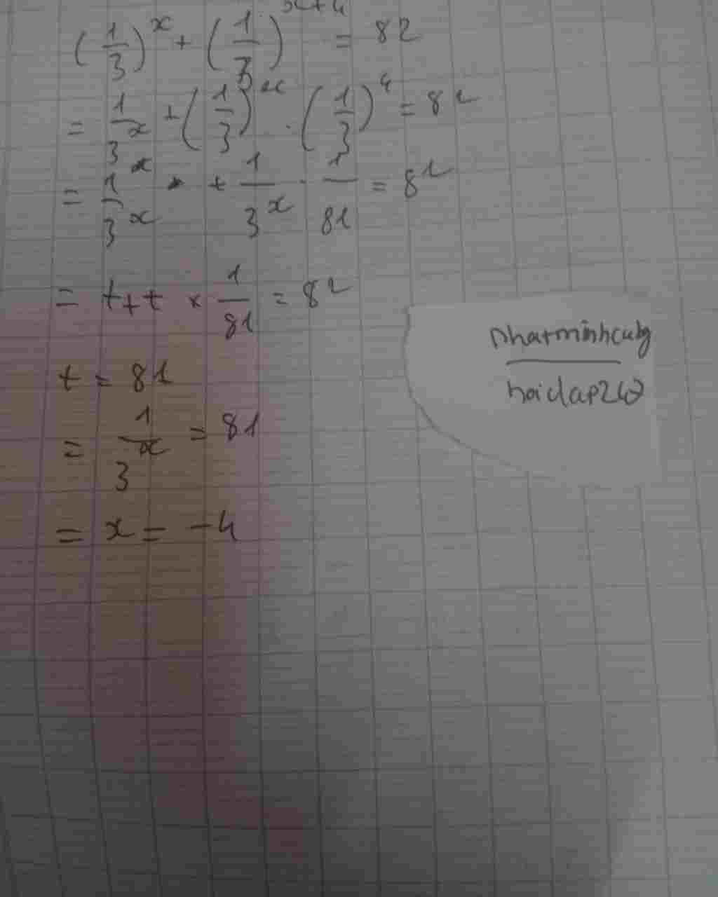 Toán Lớp 7: (1/3)^x + (1/3)^x+4=82 Giúp mình với ạ !!!! Mình cần gấp !!! toan-lop-7-1-3-1-3-4-82-giup-minh-voi-a-minh-can-gap