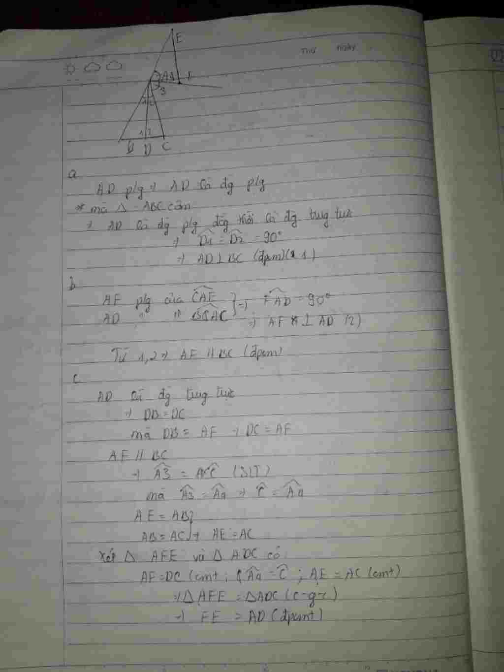 toan-lop-7-cho-tam-giac-abc-can-tai-a-ke-phan-giac-ad-tren-tia-doi-cua-tia-ab-lay-e-sao-cho-ae-a