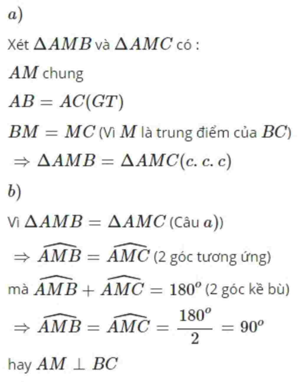 Toán Lớp 7: Cho Tam Giác ABC Có AB =AC. Gọi M Là Trung điểm Của BC A ...