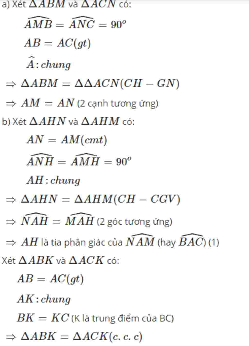 Toán Lớp 7: Cho Tam Giác ABC Có AB = AC. Kẻ BM Vuông Góc AC, CN Vuông ...