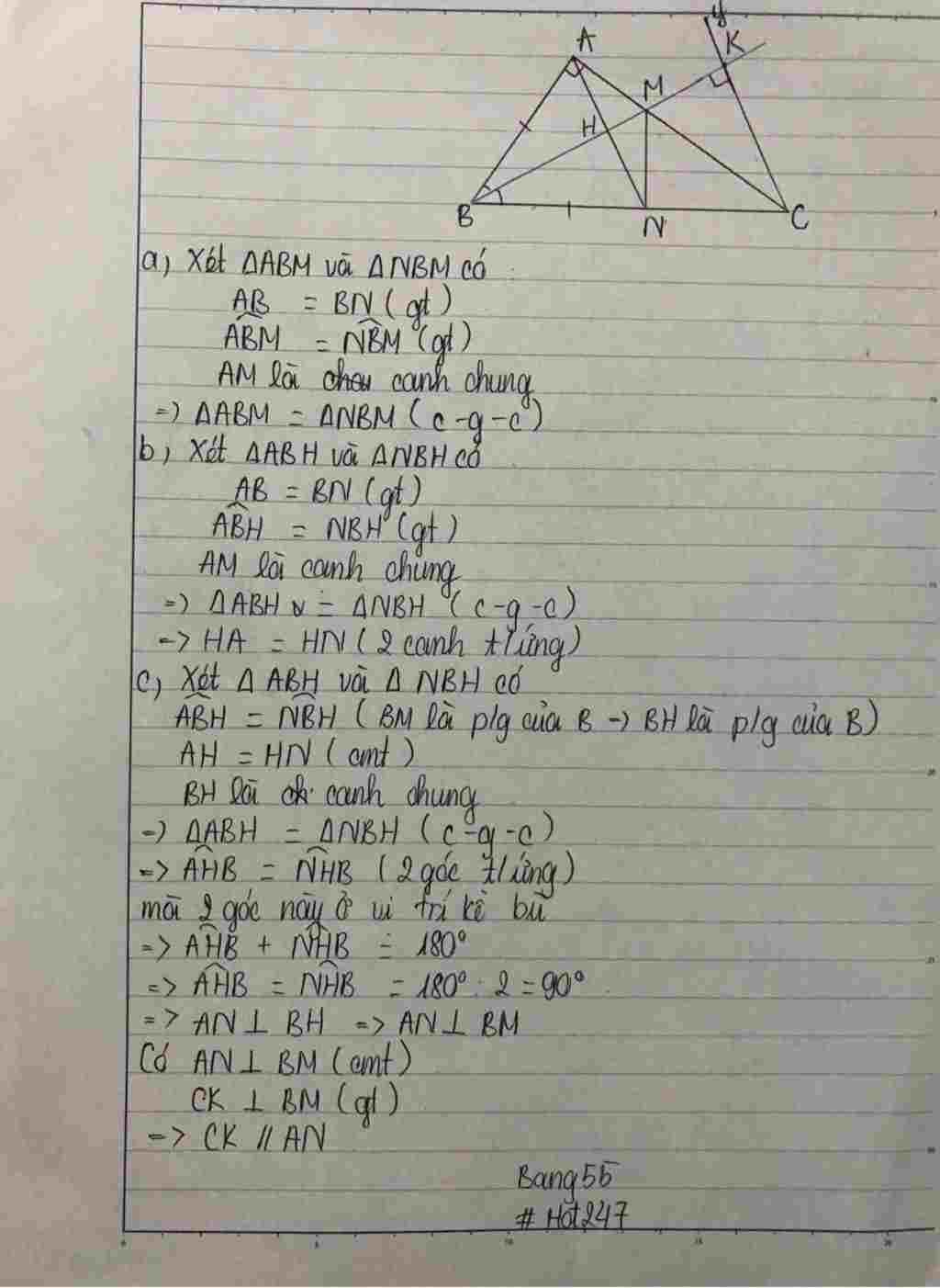 Toán Lớp 7: Cho tam giác ABC vuông tại A, vẽ tia phân giác BM của góc B (M AC). Trên BC xác định điểm N sao cho BA = BN. a/ Chứng minh toan-lop-7-cho-tam-giac-abc-vuong-tai-a-ve-tia-phan-giac-bm-cua-goc-b-m-ac-tren-bc-ac-dinh-diem