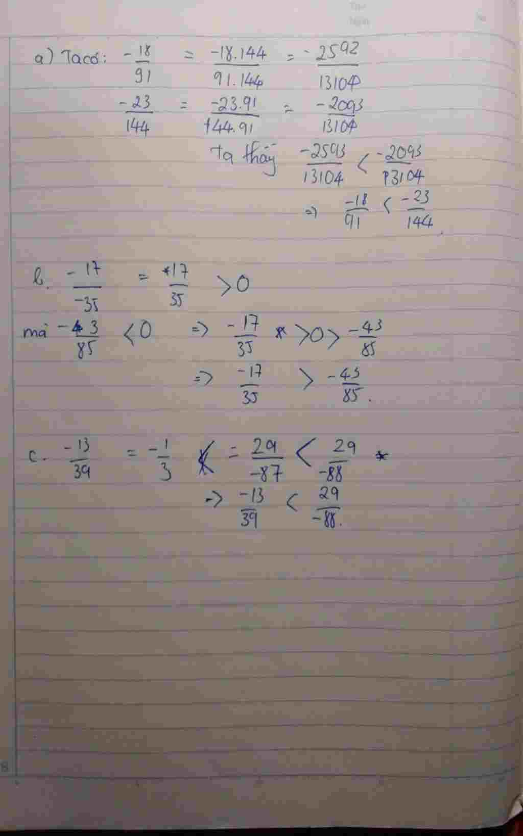 toan-lop-7-so-sanh-cac-phan-so-sau-a-frac-18-91-va-frac-23-144-b-frac-17-35-va-frac-43-85-c-frac