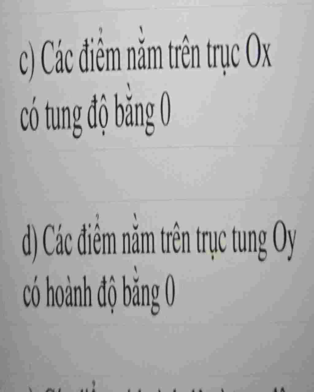 Toán Lớp 7: Trên mặt phẳng tọa độ Oxy. Hãy tìm tất cả các điểm: a) Có hoành độ bằng 2 b) Có tung độ bằng 1 c) Có tung độ bằng 0 d) Có hoành độ toan-lop-7-tren-mat-phang-toa-do-oy-hay-tim-tat-ca-cac-diem-a-co-hoanh-do-bang-2-b-co-tung-do-ba