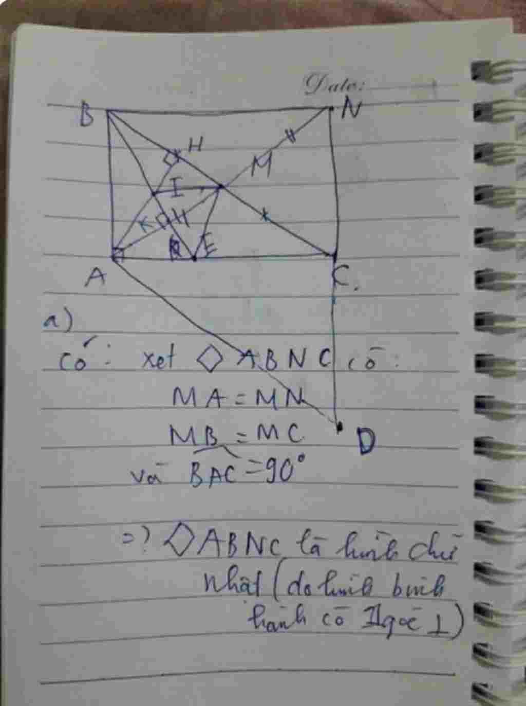 toan lop 8 bai 16 cho tam giac abc vuong tai a co trung tuyen am duong cao ah n la diem doi ung toan-lop-8-bai-16-cho-tam-giac-abc-vuong-tai-a-co-trung-tuyen-am-duong-cao-ah-n-la-diem-doi-ung