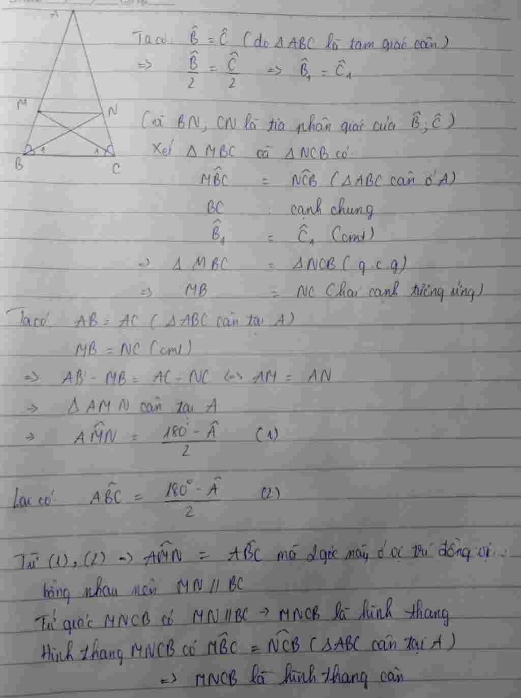 toan lop 8 cho tam giac abc can tai a cac phan giac tai cac goc b va c cat ab va ac lan luot tai toan-lop-8-cho-tam-giac-abc-can-tai-a-cac-phan-giac-tai-cac-goc-b-va-c-cat-ab-va-ac-lan-luot-tai
