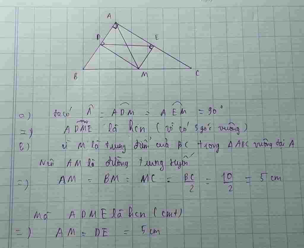 Toán Lớp 8: Cho Tam Giác ABC Vuông Tại A Có M Là Trung điểm BC . Kẻ MD ...