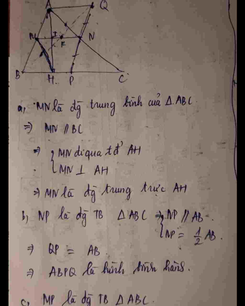 toan lop 8 giup em voi cho tam giac abc co ba goc nhon ab ac duong cao ah m n p lan luot la trun toan-lop-8-giup-em-voi-cho-tam-giac-abc-co-ba-goc-nhon-ab-ac-duong-cao-ah-m-n-p-lan-luot-la-trun
