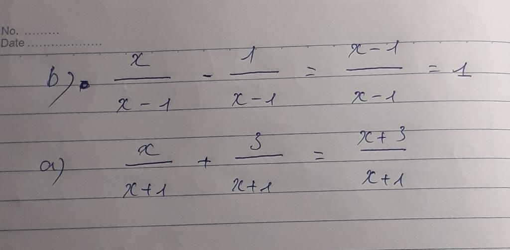 Toán Lớp 8: Giúp mình với đang cần gấp. Câu 1. Thực hiện tính: b) x/(x - 1) - 1/(x - 1) a) x/(x + 1) + 3/(x + 1) toan-lop-8-giup-minh-voi-dang-can-gap-cau-1-thuc-hien-tinh-b-1-1-1-a-1-3-1