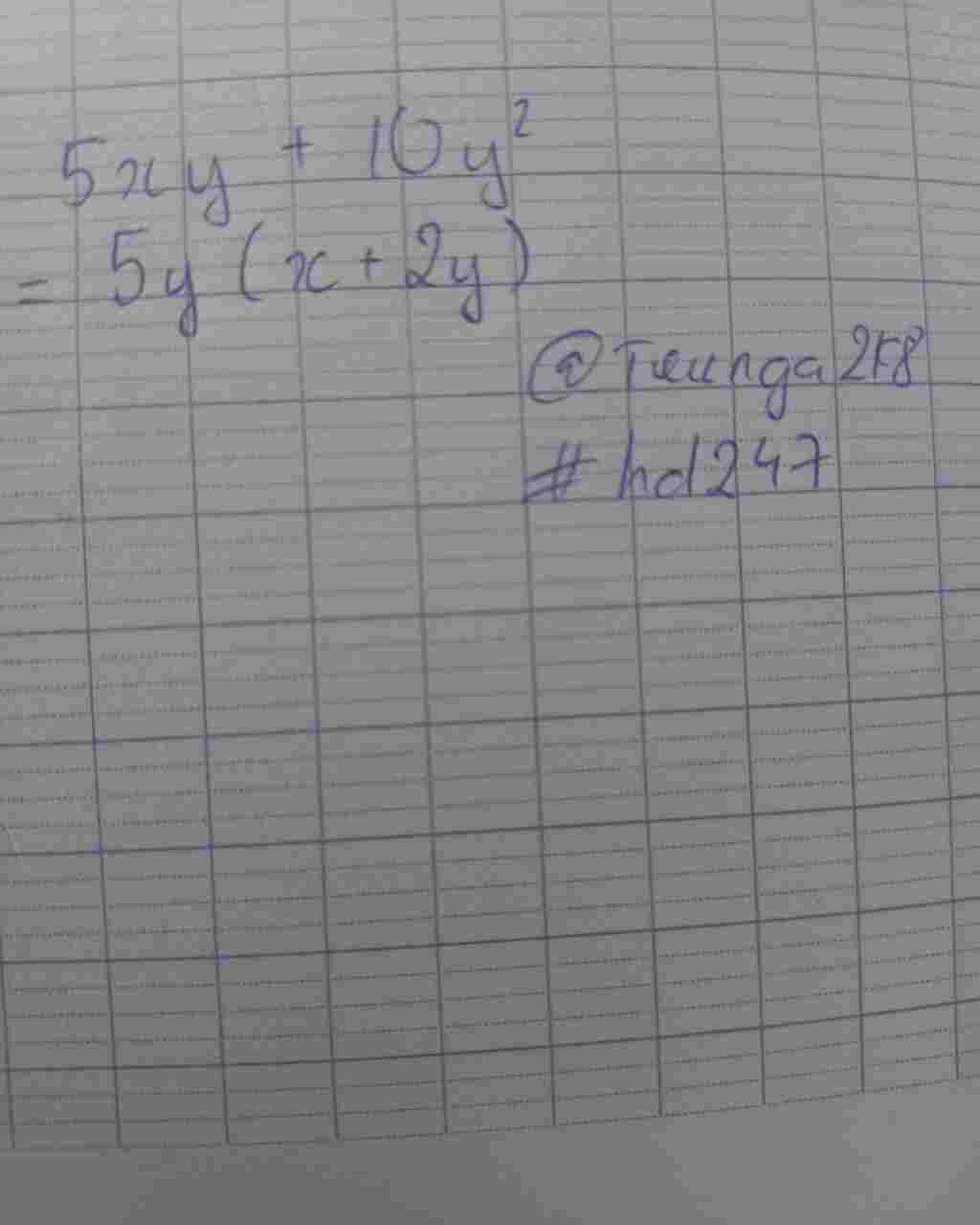 Toán Lớp 8: Phân tích các đa thức sau thành nhân tử 5xy + 10y^2 toan-lop-8-phan-tich-cac-da-thuc-sau-thanh-nhan-tu-5y-10y-2