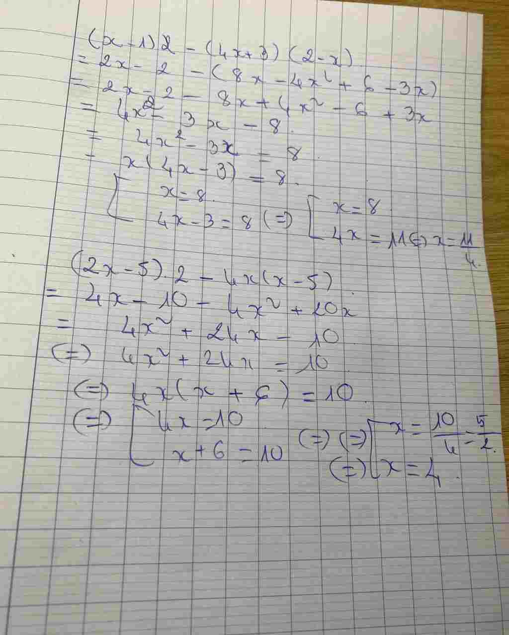 Toán Lớp 8: Rút gọn a) (x-1)2 – (4x + 3)(2 – x) b/ (2x – 5)2 – 4x(x – 5) toan-lop-8-rut-gon-a-1-2-4-3-2-b-2-5-2-4-5