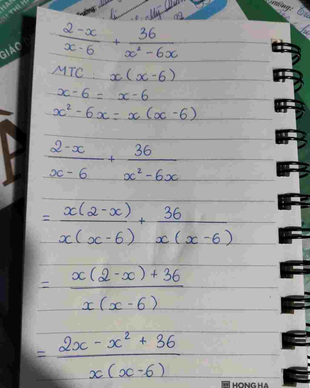 Toán Lớp 8: Thực hiện phép tính 2-x/x-6+36/x^2-6x toan-lop-8-thuc-hien-phep-tinh-2-6-36-2-6