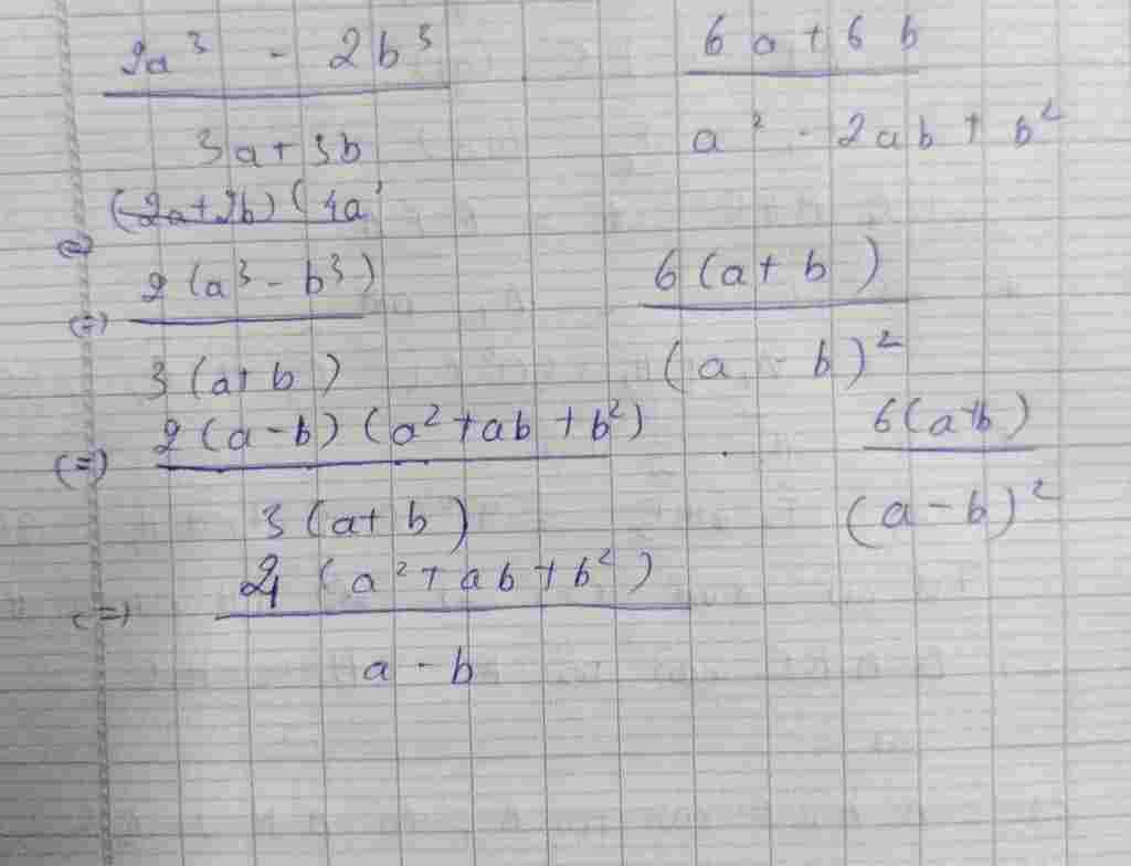 Toán Lớp 8: Tính: 2a^3-2b^3 6a+6b ____________ ._________________ 3a+3b a^2-2ab+b^2 toan-lop-8-tinh-2a-3-2b-3-6a-6b-3a-3b-a-2-2ab-b-2