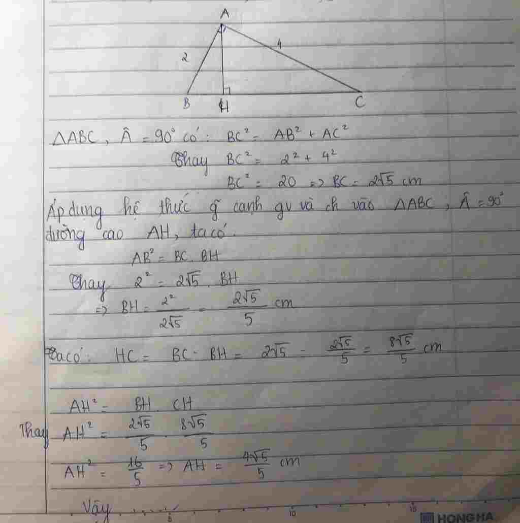 toan lop 9 bai 3 cho tam giac abc vuong tai a co ah la duong cao biet ab 2 ac 4 tinh bc ah hb hc toan-lop-9-bai-3-cho-tam-giac-abc-vuong-tai-a-co-ah-la-duong-cao-biet-ab-2-ac-4-tinh-bc-ah-hb-hc