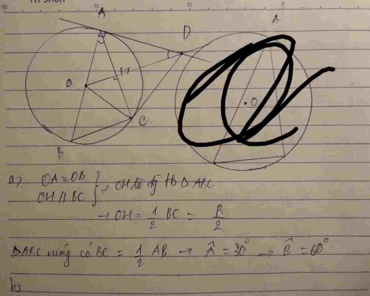 toan-lop-9-cho-aabc-noi-tiep-duong-tron-o-r-duong-kinh-ab-va-ac-bc-tu-o-ve-oh-vuong-goc-ac-tai-h
