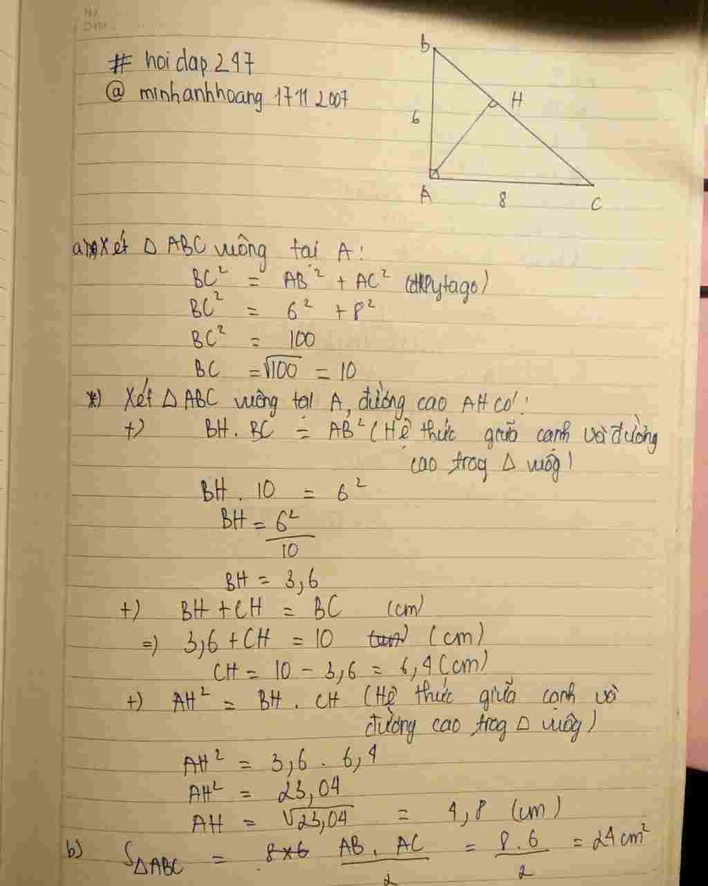 toan-lop-9-cho-abc-vuong-tai-a-duong-cao-ah-ab-6-ac-8-tinh-bc-bh-ch-ah-tinh-dien-tich-abc-giup-e