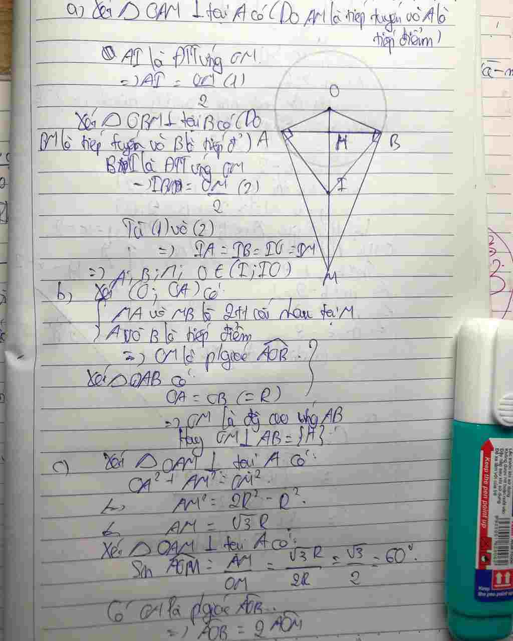 Toán Lớp 9: Cho điểm M nằm ngoài (O). Từ M kẻ các tiếp tuyến MA, MB tới đường tròn (O) (A, B là các tiếp điểm). Gọi H là giao điểm của MO với AB. a toan-lop-9-cho-diem-m-nam-ngoai-o-tu-m-ke-cac-tiep-tuyen-ma-mb-toi-duong-tron-o-a-b-la-cac-tiep