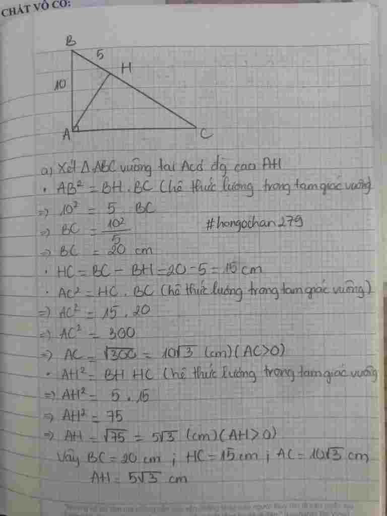 toan-lop-9-cho-tam-giac-abc-vuong-tai-a-duong-cao-ah-biet-ab-10-cm-bh-5-cm-a-tinh-ac-bc-ah-hc-b