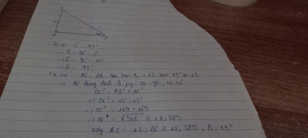toan-lop-9-giai-tam-giac-abc-vuong-tai-a-biet-rang-ab-13cm-goc-c-45