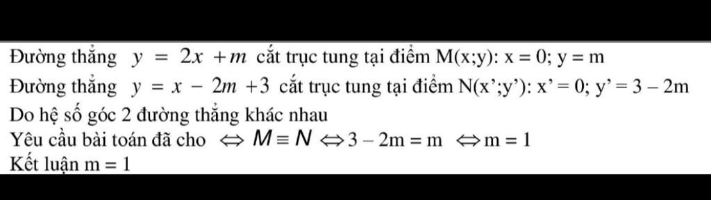 Toán Lớp 9: Tìm m để các đường thẳng y=2x+m và y=x-2m+3 cắt nhau tại một điểm nằm trên trục tung (Điểm nằm trên trục tung có hoành độ bằng 0) Giaỉ toan-lop-9-tim-m-de-cac-duong-thang-y-2-m-va-y-2m-3-cat-nhau-tai-mot-diem-nam-tren-truc-tung-die